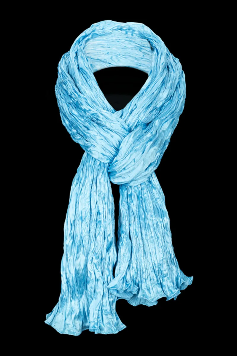 Fortuny crinkled crepe satin turquoise blue silk scarf