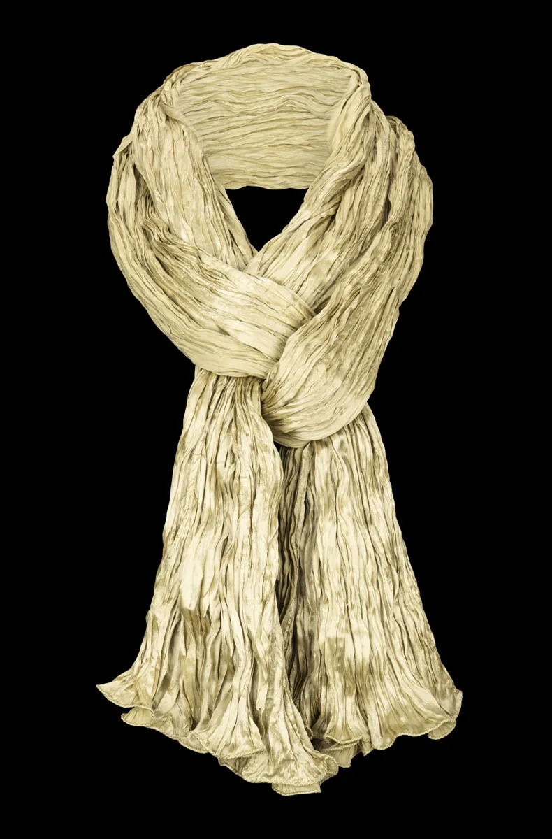 Fortuny crinkled crepe satin khaki green silk scarf