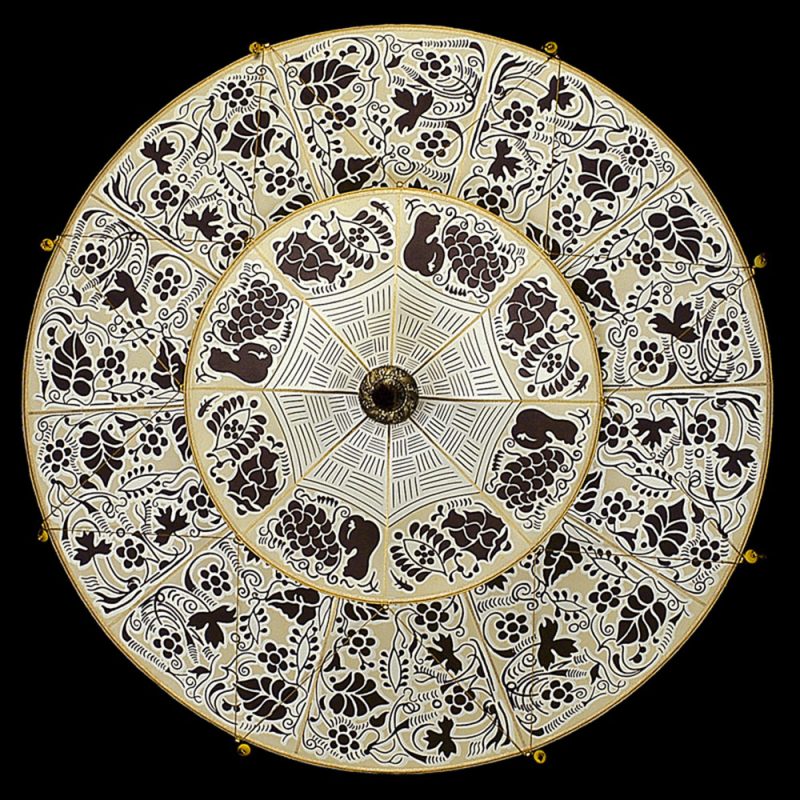 Fortuny Scheherazade 2 tiers brown Floral silk lamp bottom view