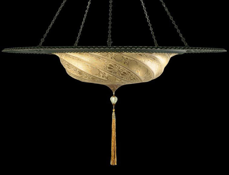 Luminaire en verre Fortuny Scudo Saraceno or classique avec l'anneau en métal