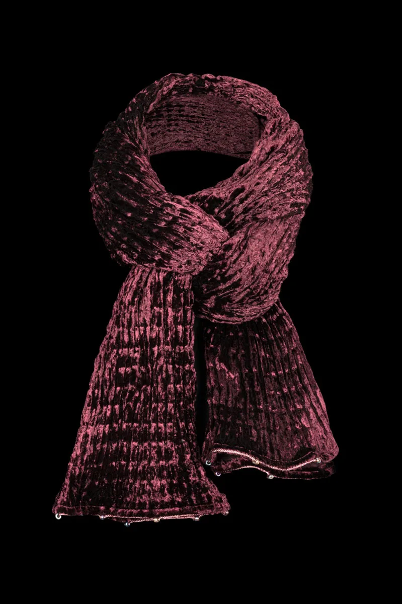 Fortuny Pleated Velvet Scarf Aubergine