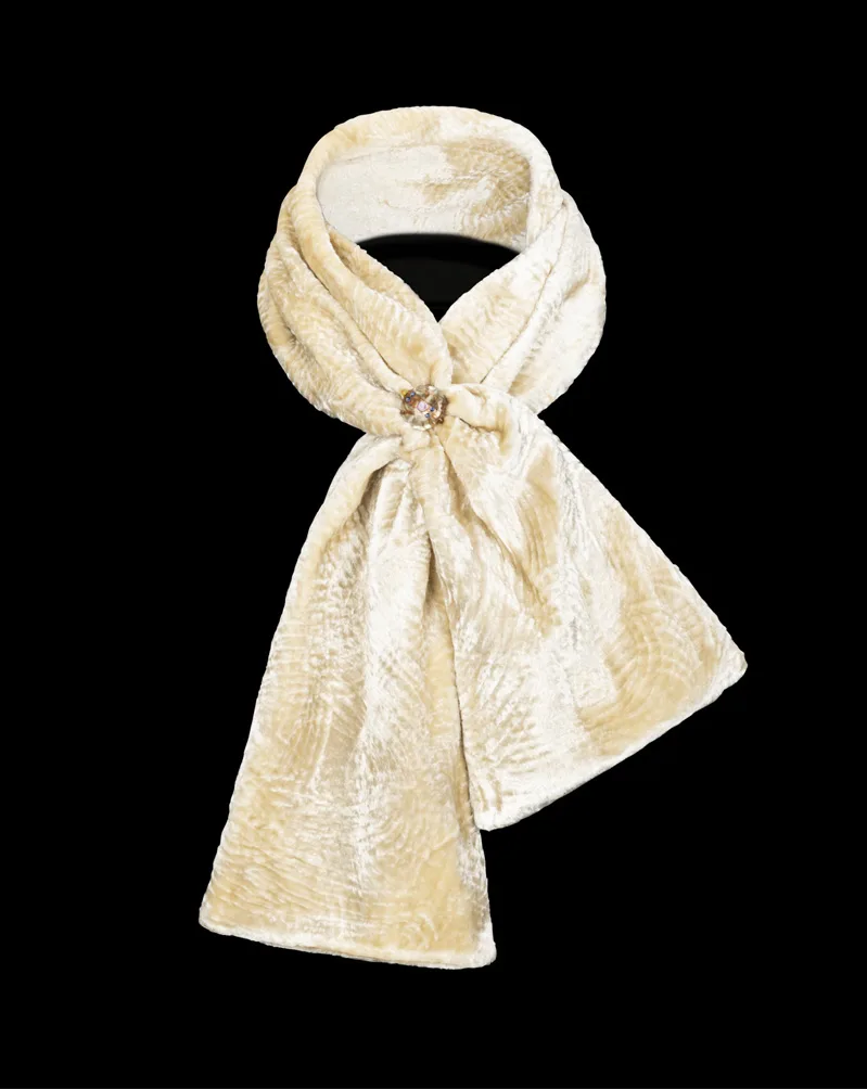 Fortuny Furrowed Velvet Scarf Murcano glass beads beige