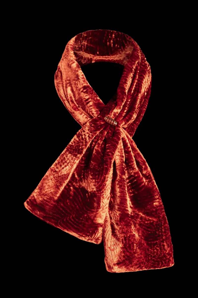 Fortuny furrowed velvet scarf with Murano glass beads