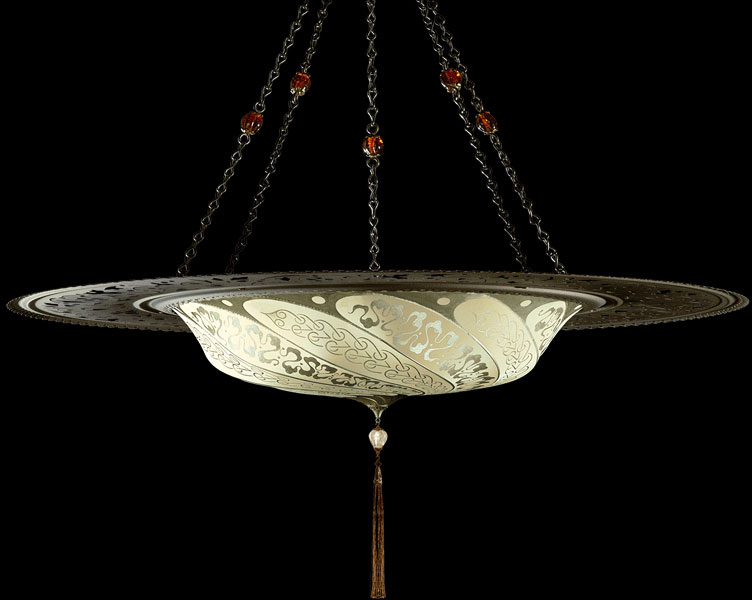 Fortuny Scudo Saraceno Serpentine ivory silk lamp with metal ring