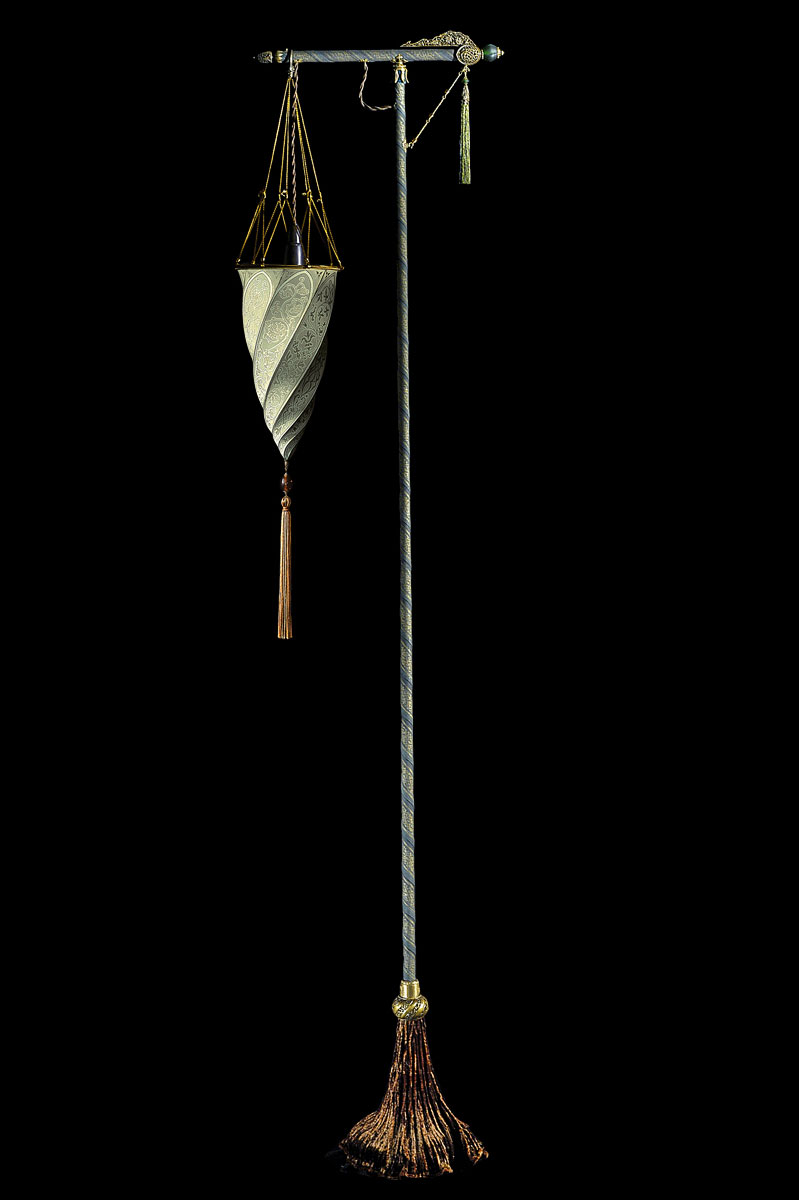 Fortuny Cesendello Classic sage grey floor silk lamp green stand