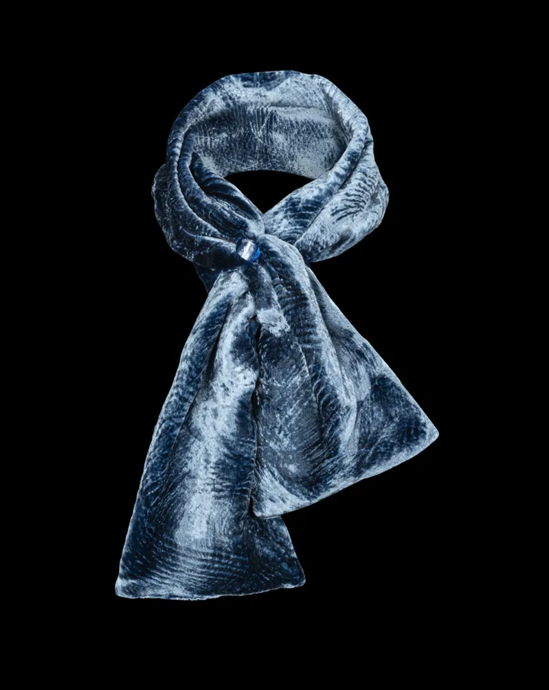 Fortuny Furrowed Velvet Scarf candy blue murano glass beads
