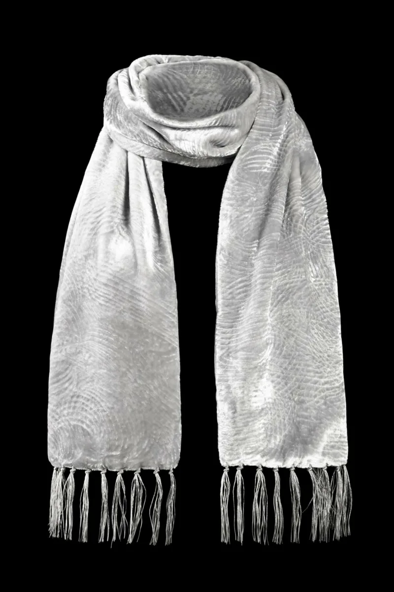 Fortuny furrowed velvet scarf with fringes