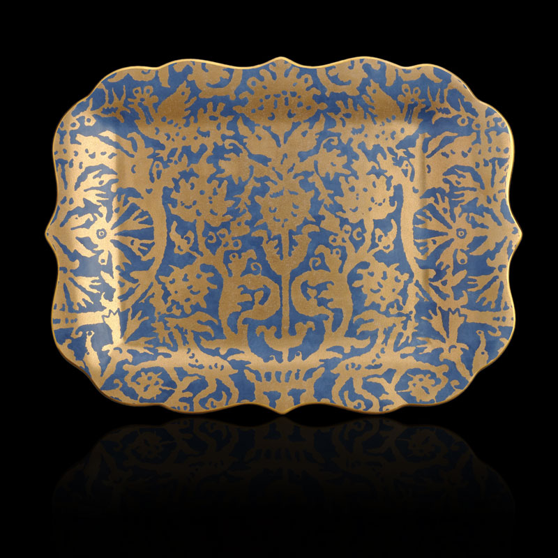Fortuny Pergolesi rectangular teal blue large platter