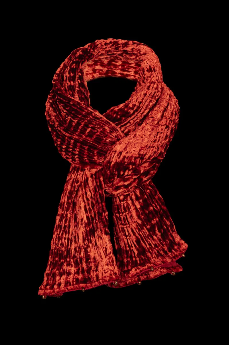 Fortuny Pleated Velvet Scarf Red