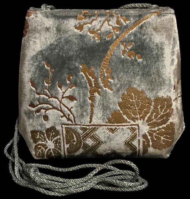 Fortuny Gioia grey-green hand printed velvet bag