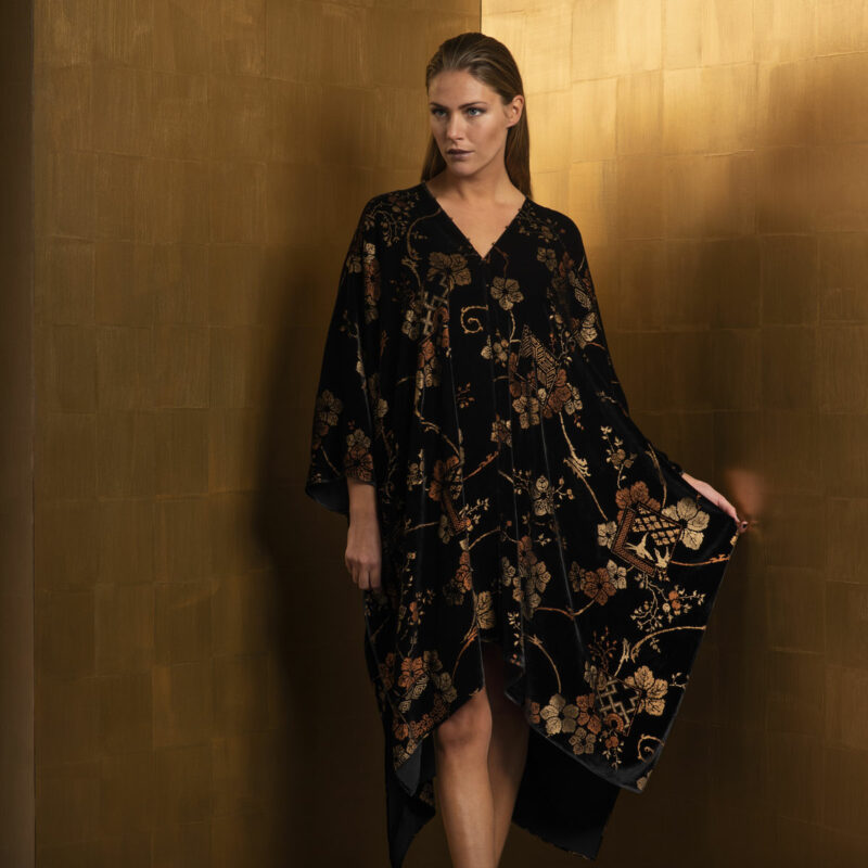 Fortuny printed velvet long evening coat