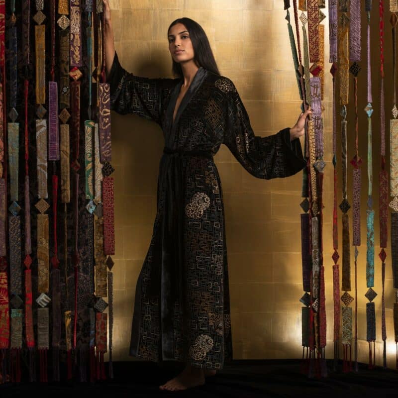 Fortuny printed velvet long evening coat