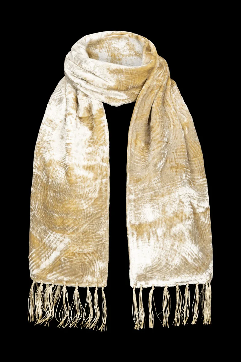 Fortuny Furrowed Velvet Scarf Beige