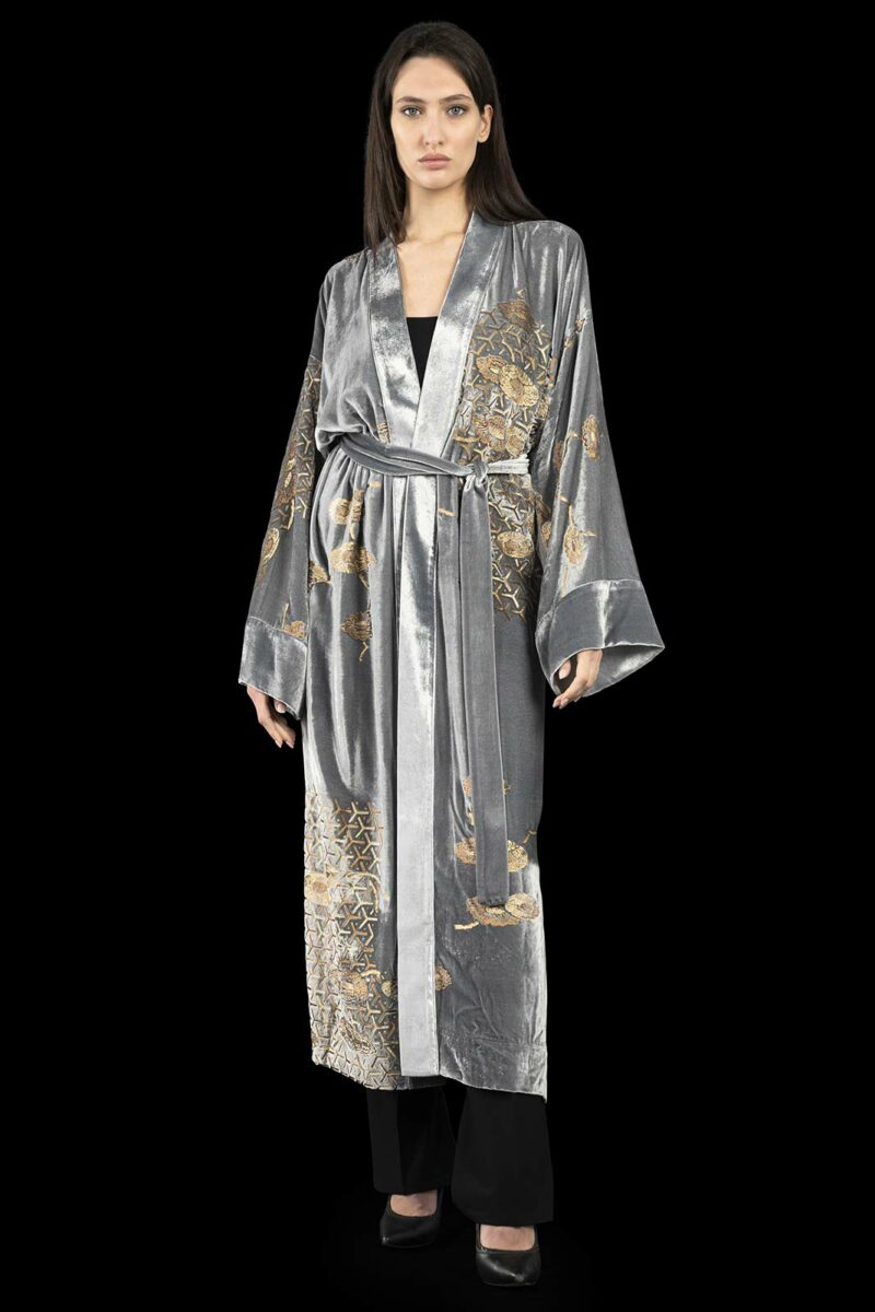 aFortuny printed velvet long evening coat