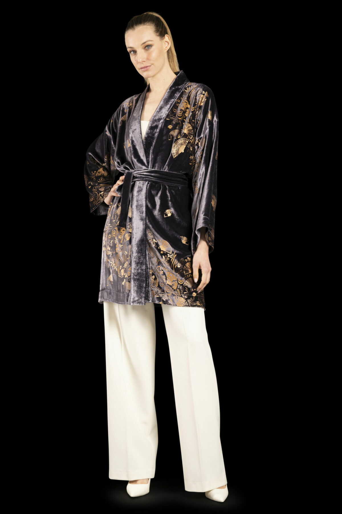 Isabel | Printed velvet Kimono Coat