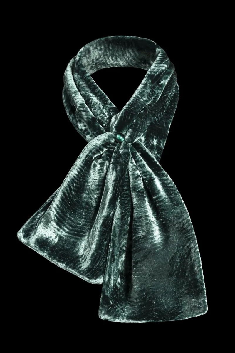 Fortuny furrowed velvet scarf with Murano glass beads